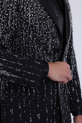 Barabas Wholesale Men's Rhinestones Beaded Design Peak Lapel Blazer 5EBL01 Black Silver