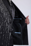 Barabas Wholesale Men's Rhinestones Beaded Design Peak Lapel Blazer 5EBL01 Black Silver