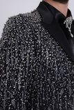 Barabas Wholesale Men's Rhinestones Beaded Design Peak Lapel Blazer 5EBL01 Black Silver