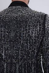 Barabas Wholesale Men's Rhinestones Beaded Design Peak Lapel Blazer 5EBL01 Black Silver