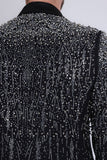 Barabas Wholesale Men's Rhinestones Beaded Design Peak Lapel Blazer 5EBL01 Black Silver