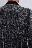 Barabas Wholesale Men's Rhinestones Beaded Design Peak Lapel Blazer 5EBL01 Black Silver