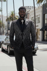 Barabas Wholesale Men's Rhinestones Beaded Design Peak Lapel Blazer 5EBL01 Black Silver