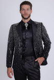 Barabas Wholesale Men's Rhinestones Beaded Design Peak Lapel Blazer 5EBL01 Black Silver
