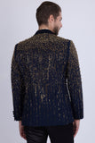 Barabas Wholesale Men's Rhinestones Beaded Design Peak Lapel Blazer 5EBL01 Black Gold