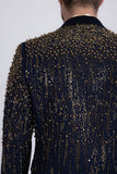 Barabas Wholesale Men's Rhinestones Beaded Design Peak Lapel Blazer 5EBL01 Navy Gold