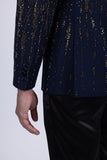 Barabas Wholesale Men's Rhinestones Beaded Design Peak Lapel Blazer 5EBL01 Navy Gold