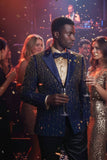 Barabas Wholesale Men's Rhinestones Beaded Design Peak Lapel Blazer 5EBL01 Navy Gold