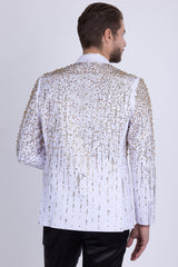 Barabas Wholesale Men's Rhinestones Beaded Design Peak Lapel Blazer 5EBL01 White Gold