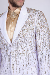 Barabas Wholesale Men's Rhinestones Beaded Design Peak Lapel Blazer 5EBL01 White Gold