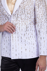 Barabas Wholesale Men's Rhinestones Beaded Design Peak Lapel Blazer 5EBL01 White Gold