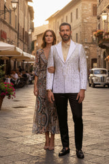 Barabas Wholesale Men's Rhinestones Beaded Design Peak Lapel Blazer 5EBL01 White Gold