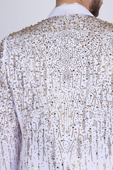 Barabas Wholesale Men's Rhinestones Beaded Design Peak Lapel Blazer 5EBL01 White Gold