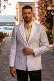 Barabas Wholesale Men's Rhinestones Beaded Design Peak Lapel Blazer 5EBL01 White Gold