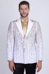 Barabas Wholesale Men's Rhinestones Beaded Design Peak Lapel Blazer 5EBL01 White Gold