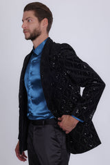 Barabas Wholesale Men's Rhinestones Studs Notch Lapel Casual Blazer 5EBL21 Black