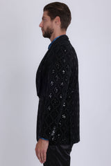 Barabas Wholesale Men's Rhinestones Studs Notch Lapel Casual Blazer 5EBL21 Black