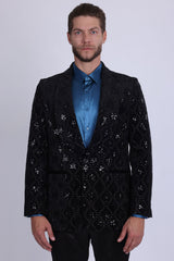 Barabas Wholesale Men's Rhinestones Studs Notch Lapel Casual Blazer 5EBL21 Black