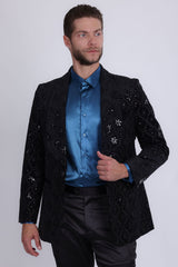 Barabas Wholesale Men's Rhinestones Studs Notch Lapel Casual Blazer 5EBL21 Black