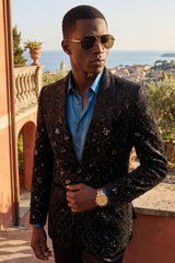 Barabas Men's Rhinestones Studs Notch Lapel Casual Blazer 5EBL21 Black