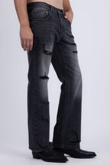 Barabas Men's Ripped Washed Rhinestone Casual Stretch Jeans 5ED03 Black