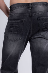 Barabas Men's Ripped Washed Rhinestone Casual Stretch Jeans 5ED03 Black