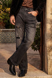 Barabas Men's Ripped Washed Rhinestone Casual Stretch Jeans 5ED03 Black