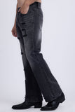 Barabas Men's Ripped Washed Rhinestone Casual Stretch Jeans 5ED03 Black