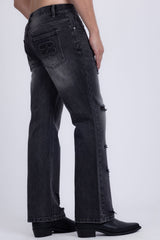 Barabas Men's Ripped Washed Rhinestone Casual Stretch Jeans 5ED03 Black