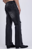 Barabas Men's Ripped Washed Rhinestone Casual Stretch Jeans 5ED03 Black