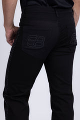 Barabas Wholesale Men's Studded Stretchable Denim Solid Color Jeans 5ED04 Black