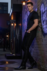 Barabas Wholesale Men's Studded Stretchable Denim Solid Color Jeans 5ED04 Black