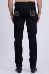 Barabas Men's Studded Stretchable Denim Solid Color Jeans 5ED04 Black Gold