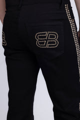 Barabas Men's Studded Stretchable Denim Solid Color Jeans 5ED04 Black