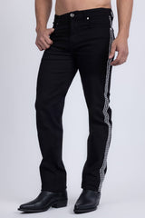 Barabas Men's Studded Stretchable Denim Solid Color Jeans 5ED04 Black SIlver