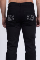 Barabas Men's Studded Stretchable Denim Solid Color Jeans 5ED04 Black SIlver