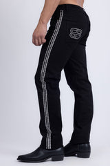 Barabas Men's Studded Stretchable Denim Solid Color Jeans 5ED04 Black SIlver
