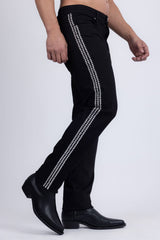 Barabas Men's Studded Stretchable Denim Solid Color Jeans 5ED04 Black SIlver