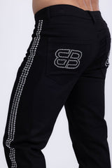 Barabas Wholesale Men's Studded Stretchable Denim Solid Color Jeans 5ED04 Black SIlver