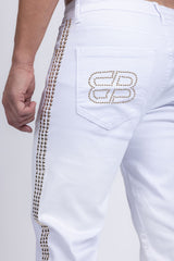 Barabas Wholesale Men's Studded Stretchable Denim Solid Color Jeans 5ED04 White Gold