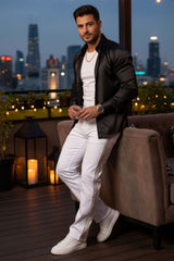 Barabas Wholesale Men's Studded Stretchable Denim Solid Color Jeans 5ED04 White Gold