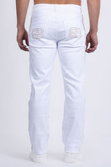 Barabas Wholesale Men's Studded Stretchable Denim Solid Color Jeans 5ED04 White Gold