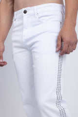 Barabas Men's Studded Stretchable Denim Solid Color Jeans 5ED04 White