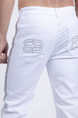 Barabas Wholesale Men's Studded Stretchable Denim Solid Color Jeans 5ED04 White