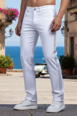 Barabas Men's Studded Stretchable Denim Solid Color Jeans 5ED04 White Silver