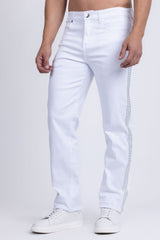 Barabas Men's Studded Stretchable Denim Solid Color Jeans 5ED04 White