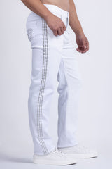 Barabas Wholesale Men's Studded Stretchable Denim Solid Color Jeans 5ED04 White