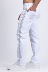 Barabas Men's Studded Stretchable Denim Solid Color Jeans 5ED04 White Silver