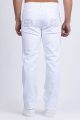 Barabas Wholesale Men's Studded Stretchable Denim Solid Color Jeans 5ED04 White Silver