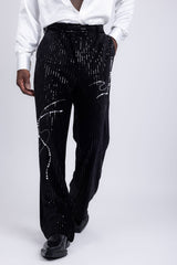 Barabas Wholesale Men's Rhinestone Striped Pearls Sequins Suit 5ESU01 Black